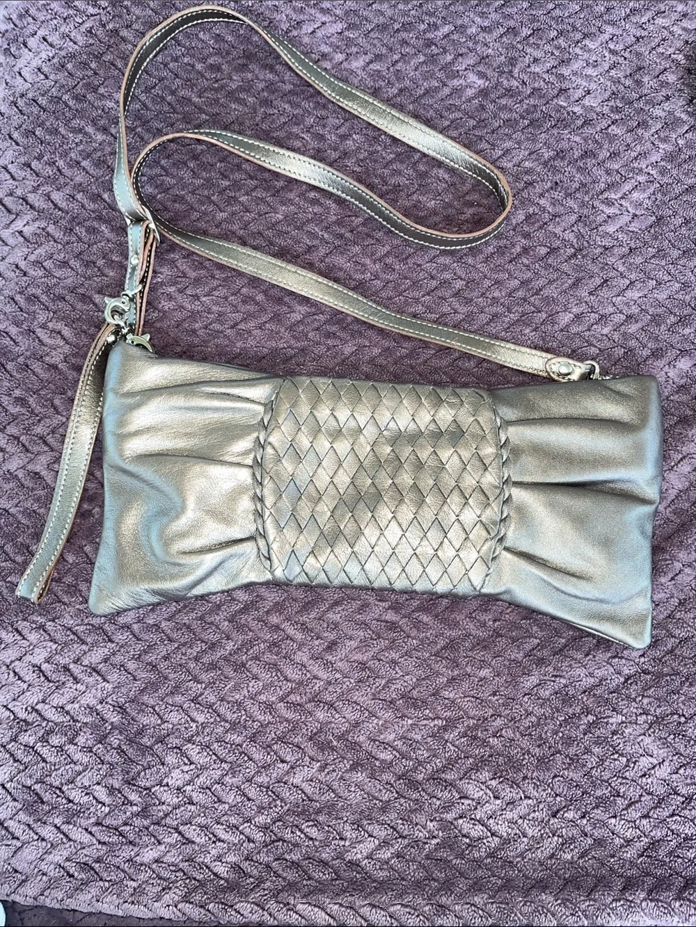 Stefano Bravo Metallic Silver Woven Detail Crossbody Clutch